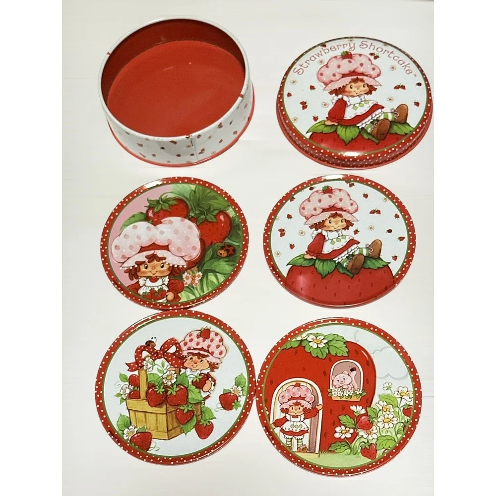 Vintage Strawberry Shortcake 2002 Coaster Set Includes Four In Round Tin Holder